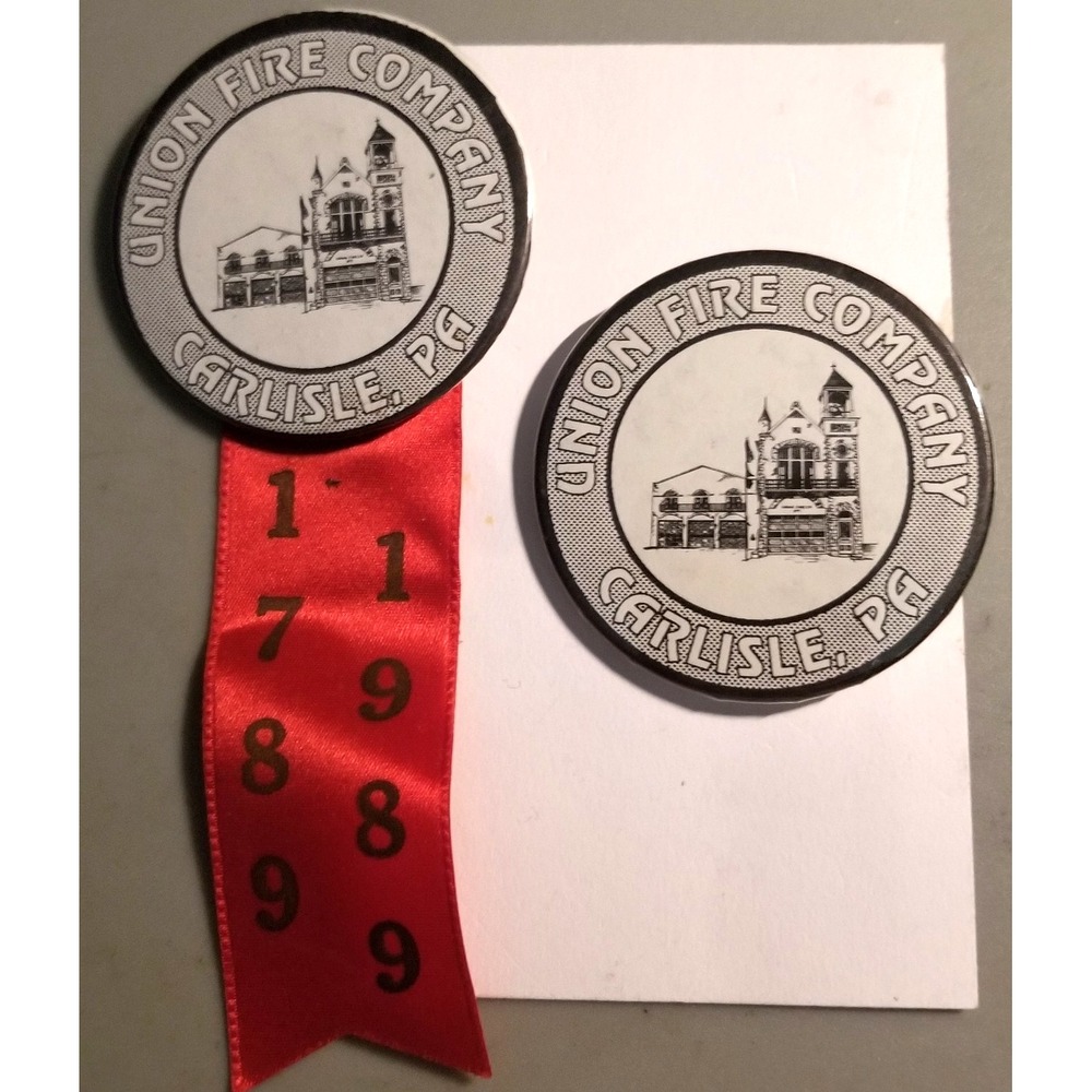 Two Union Fire Company Pinback Button 1789-1989 200th Anniversary Carlisle , PA